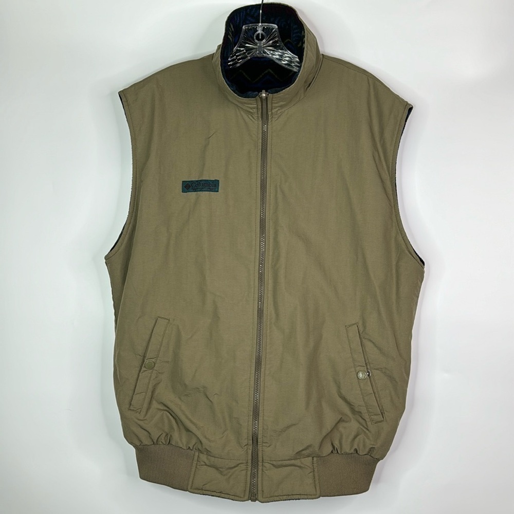 Vintage Columbia Tan Reversible Fleece Nylon Vest Size Medium Tall